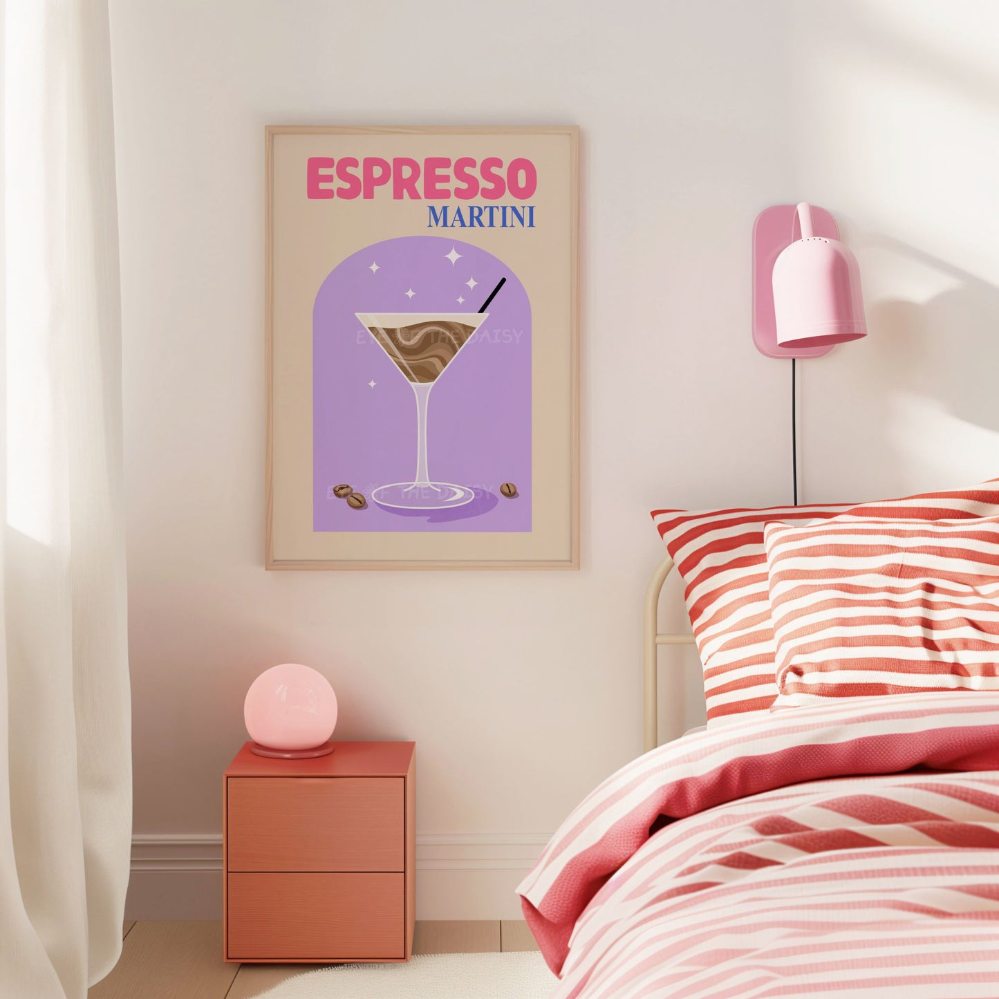 Espresso Martini print for trendy college room decor, modern cocktail poster digital download for bar cart wall or student apartment style
