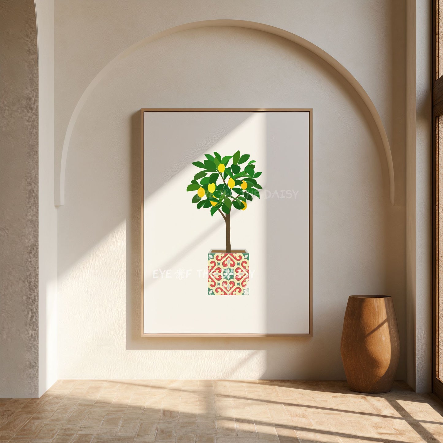 Minimalist Italian lemon tree print – colorful botanical printable wall art, downloadable DIY decor perfect for Mediterranean-inspired living room gallery wall
