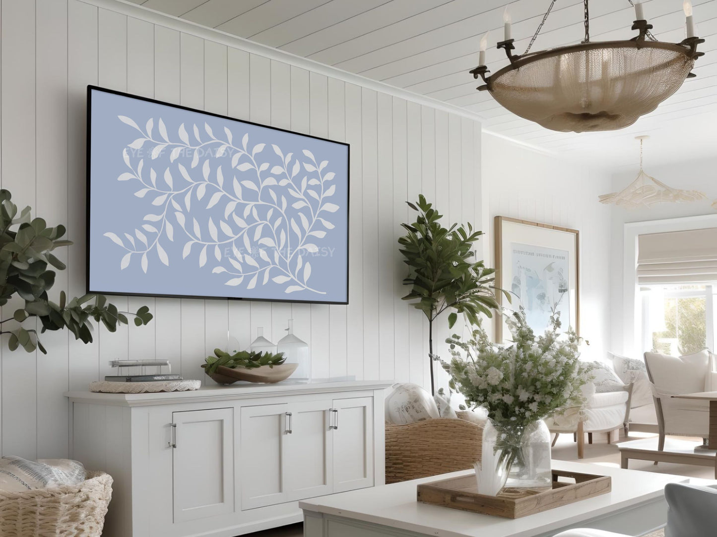 Pale Blue White Abstract Leaf 4K TV Art | Minimal Botanical Art for TV Screen