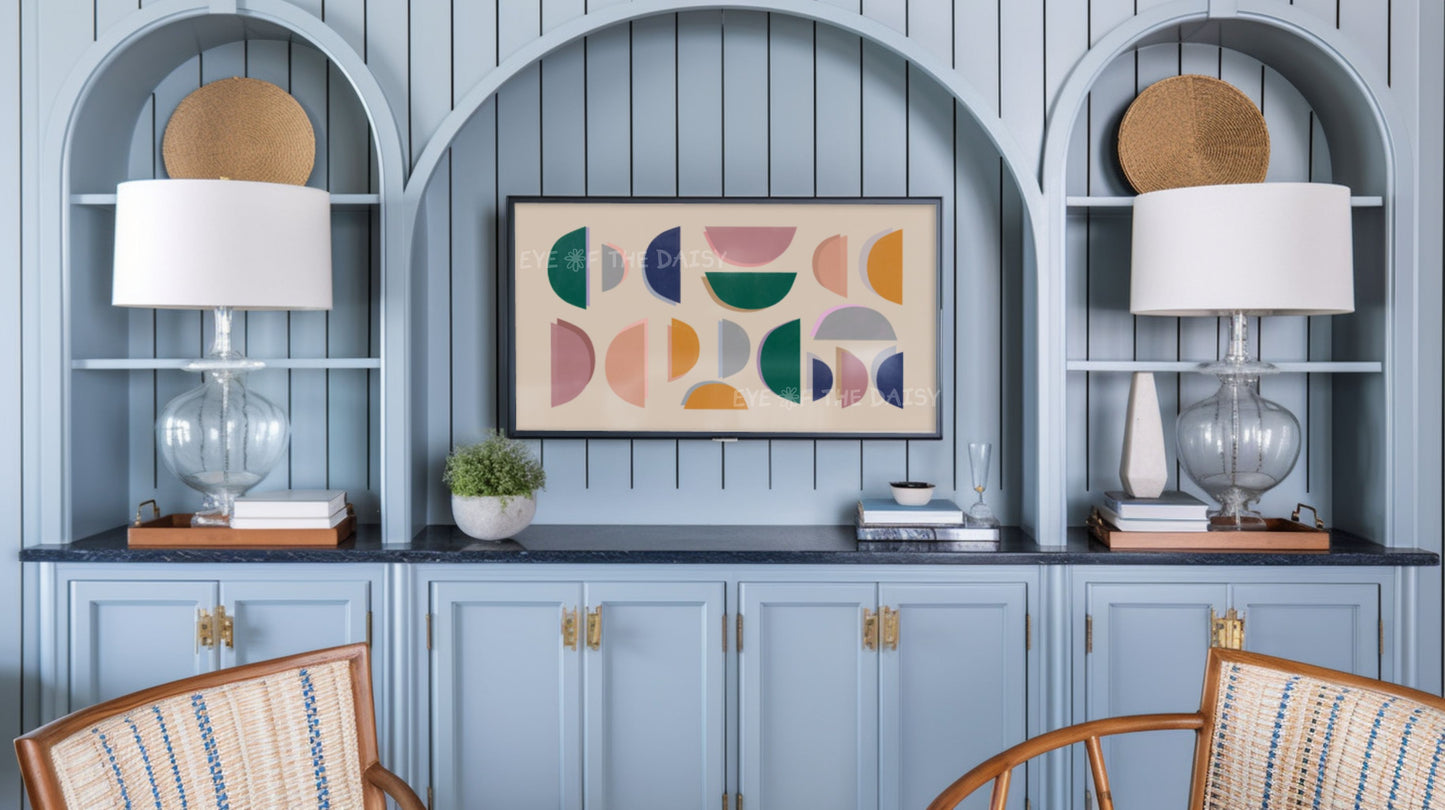 Mid Century Modern Semi-Circles 4K TV Art | Green Mustard Blush Pink Abstract TV Art 4K