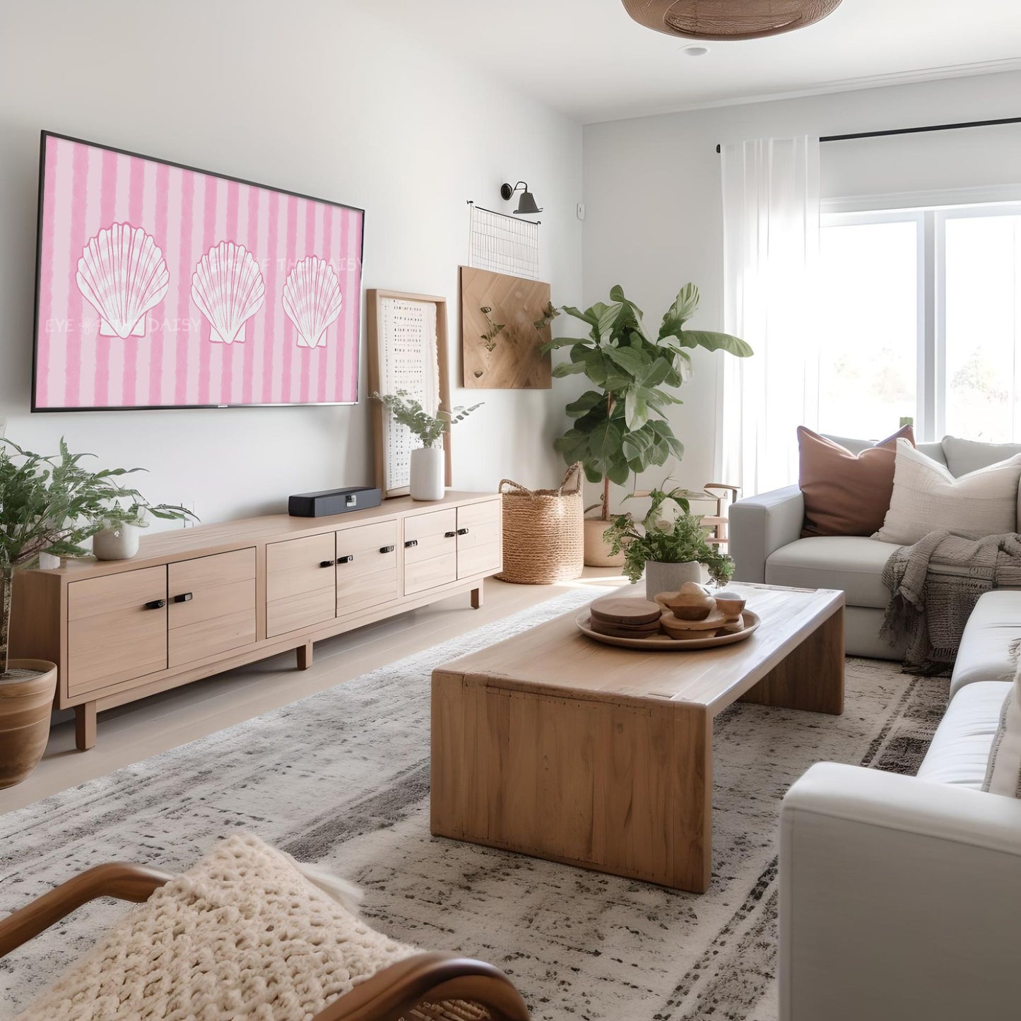 Pink White Shells 4K TV Art | Striped Coastal Sea Shells 4K Art for TV Screen