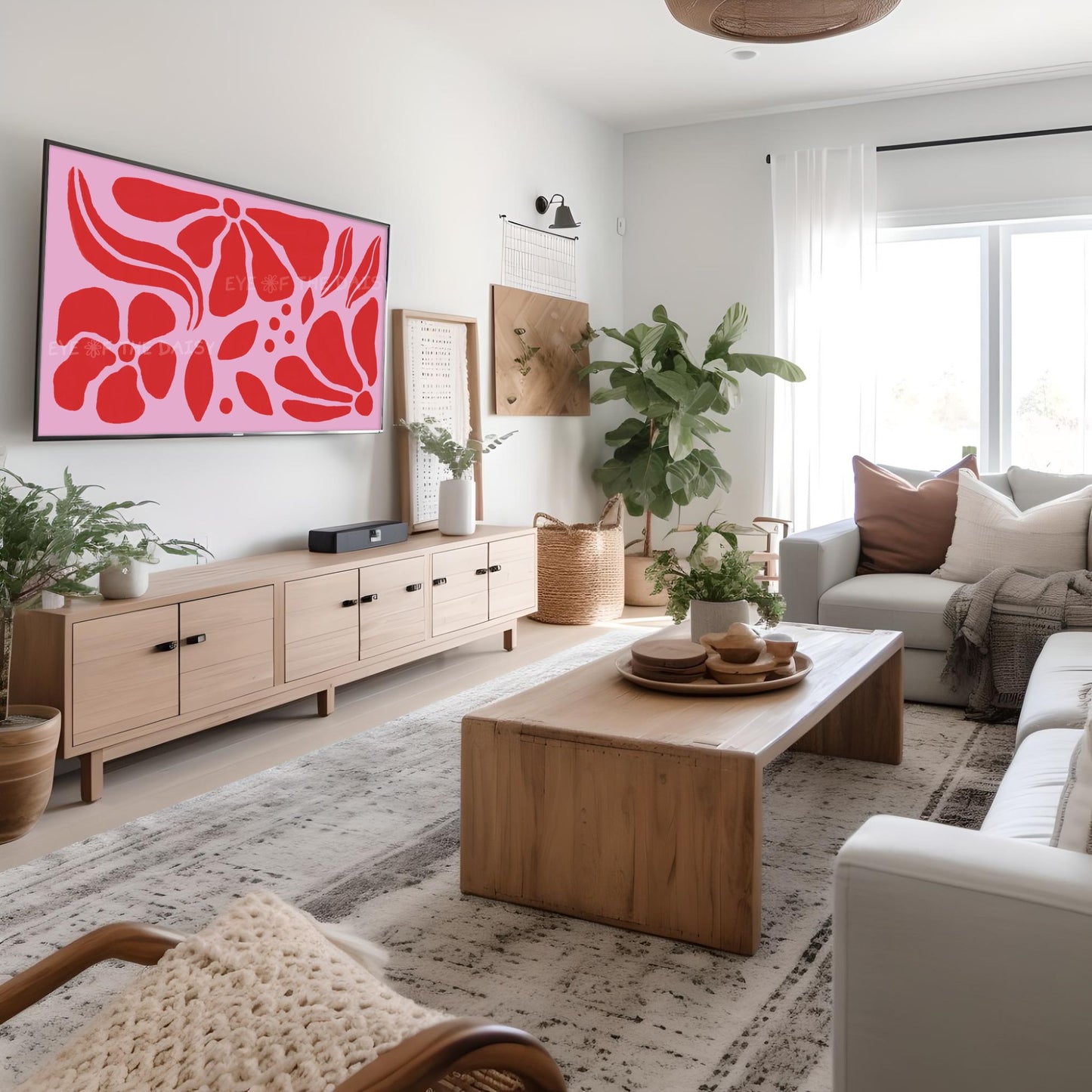 Red Pink Abstract Botanical 4K TV Art | Vibrant Maximalist Floral Art for TV Screen