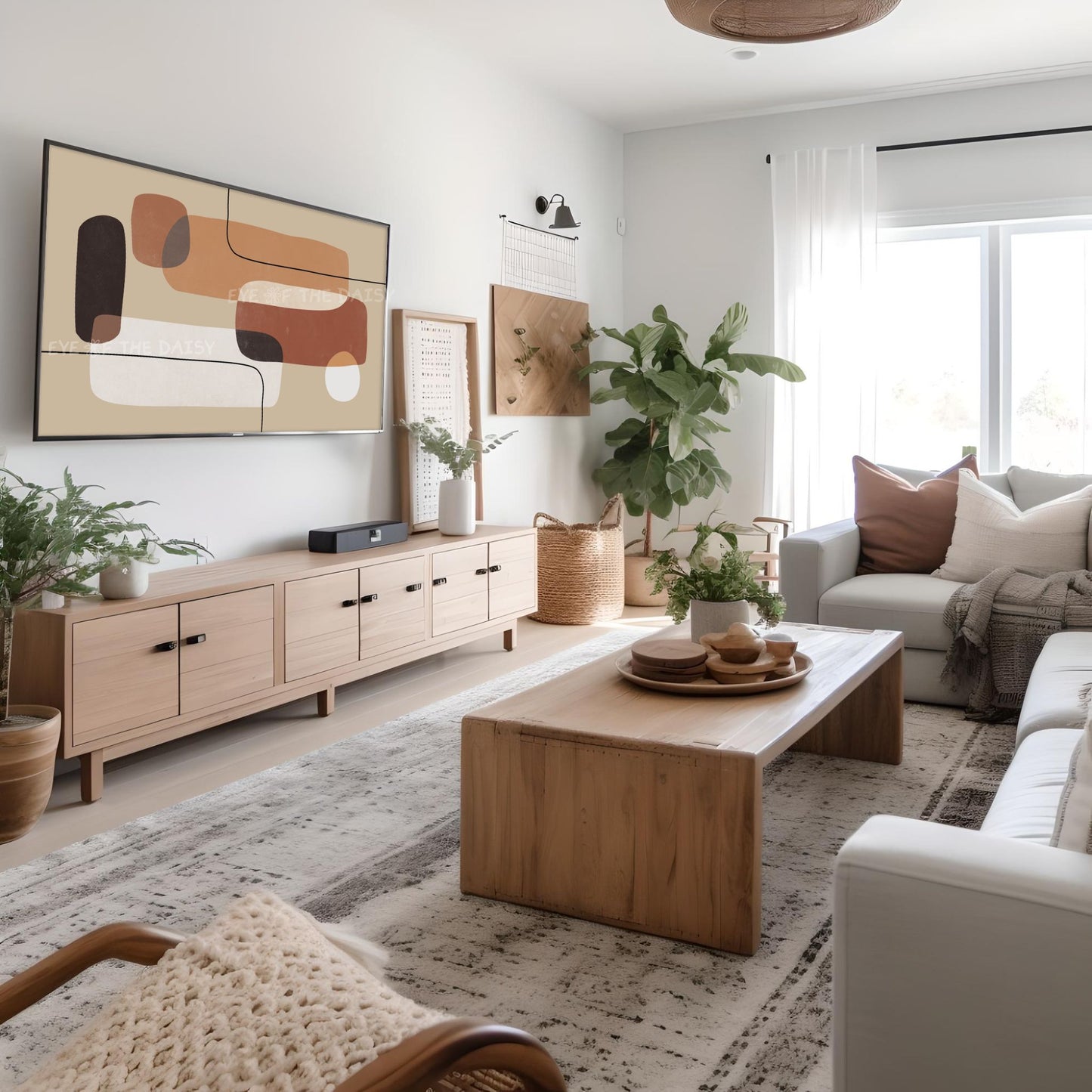 Tan Beige Geometric Abstract 4K TV Art | Earth Tone Mid Century Modern Art for TV Screen