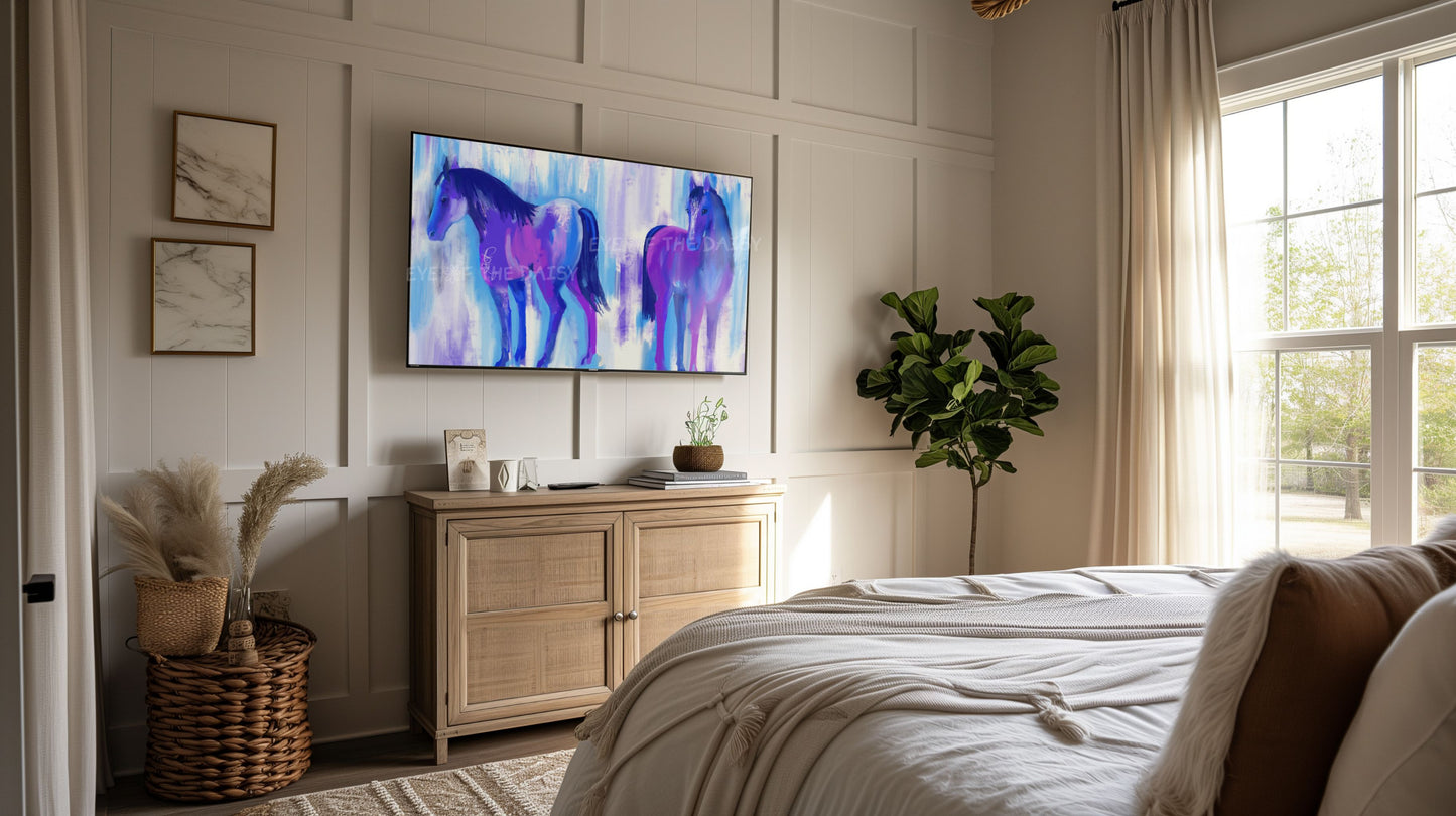 Blue Purple Abstract Horses 4K TV Art | Vibrant Contemporary TV Art 4K Digital Painting