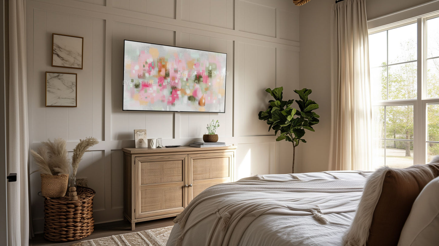 Pink Grey Sage Olive Green Brushstrokes 4K TV Art | Abstract Expressionist TV Art 4K