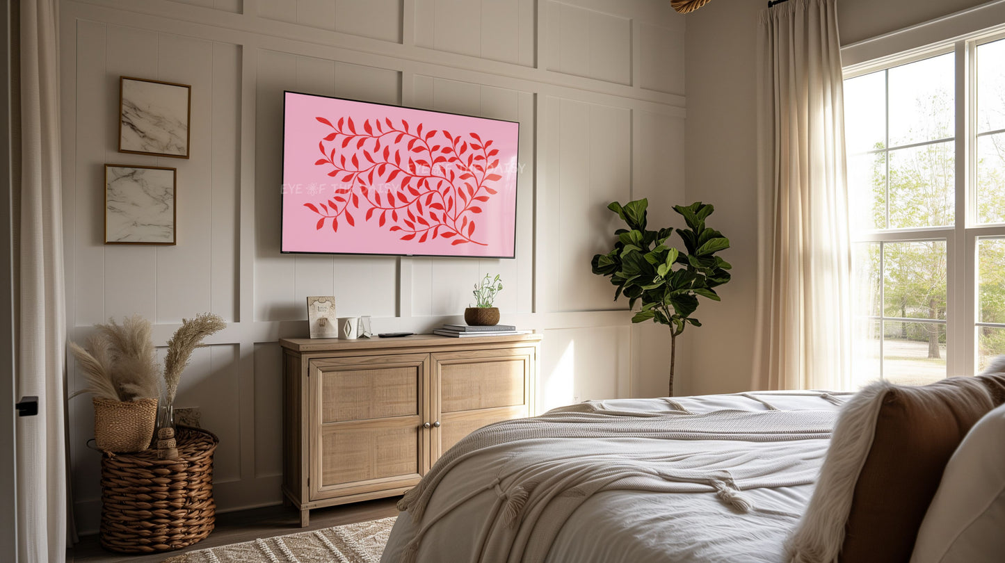 Pink Red Abstract Leaf 4K TV Art | Vibrant Maximalist Botanical Art for TV Screen