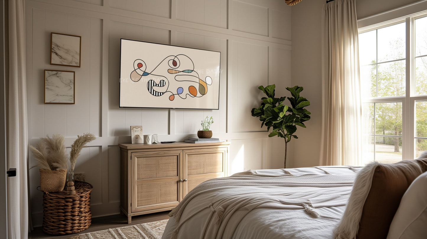 Mid Century Modern Abstract 4K TV Art | Minimal Scribble Line Art for TV Screen