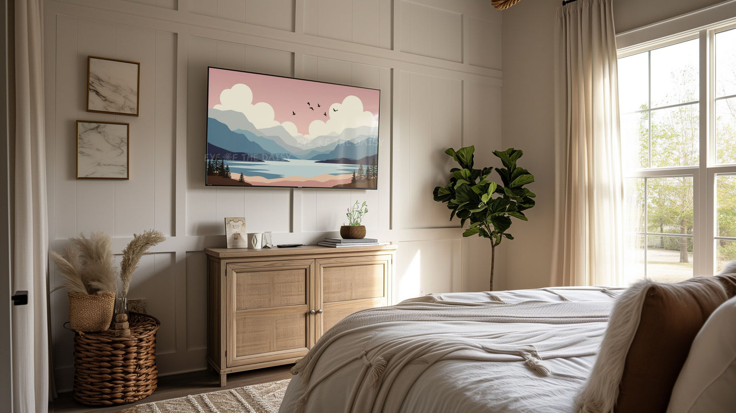 Minimal Abstract Landscape 4K TV Art | Mid Century Modern Mountains Trees Nature TV Art