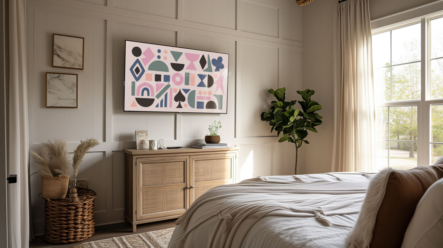 Blush Pink Navy Blue Green Abstract Shapes 4K TV Art | Contemporary Art for TV Screen