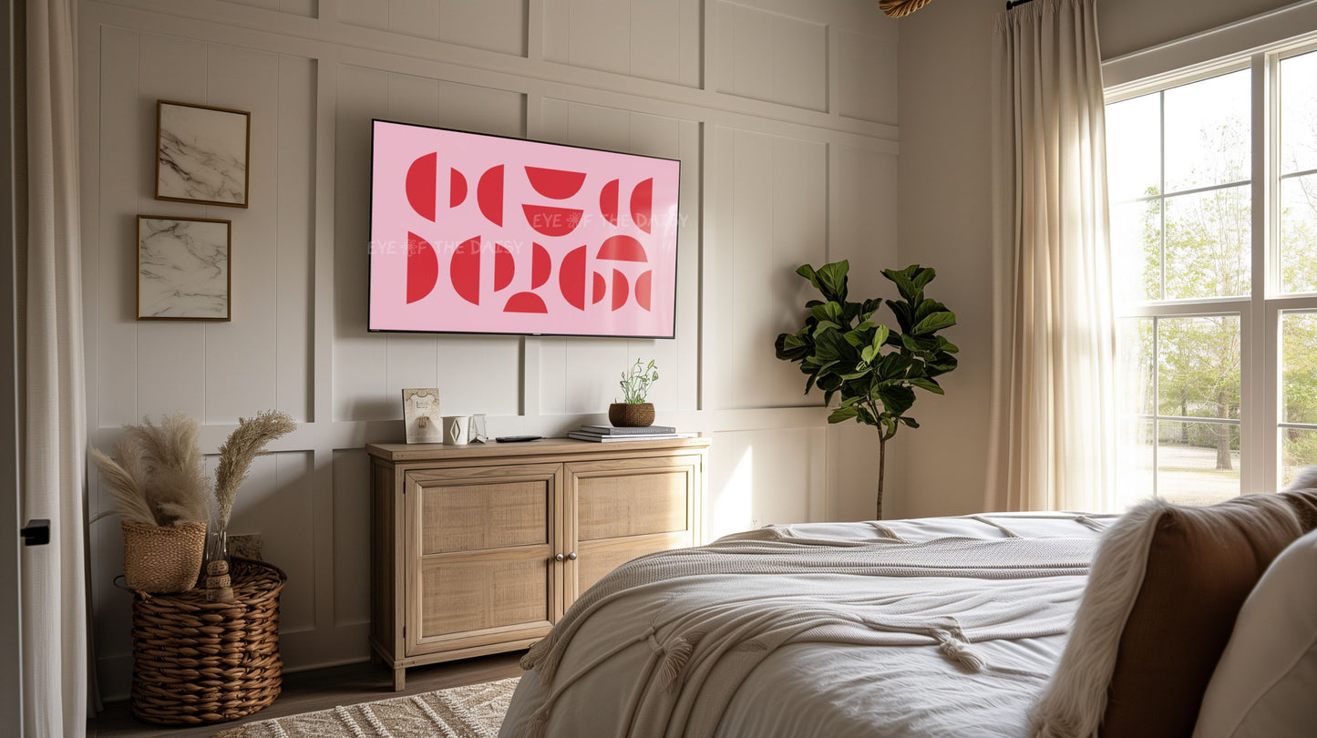 Red & Pink Semi-Circles Abstract 4K TV Art | Geometric Mid Century Modern TV Art 4K