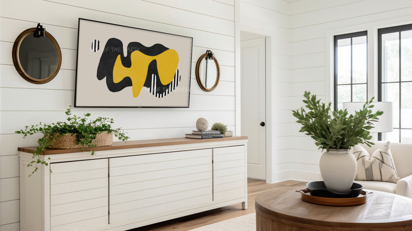 Mustard Yellow & Black Abstract 4K TV Art | Contemporary Shapes Art for TV Screen