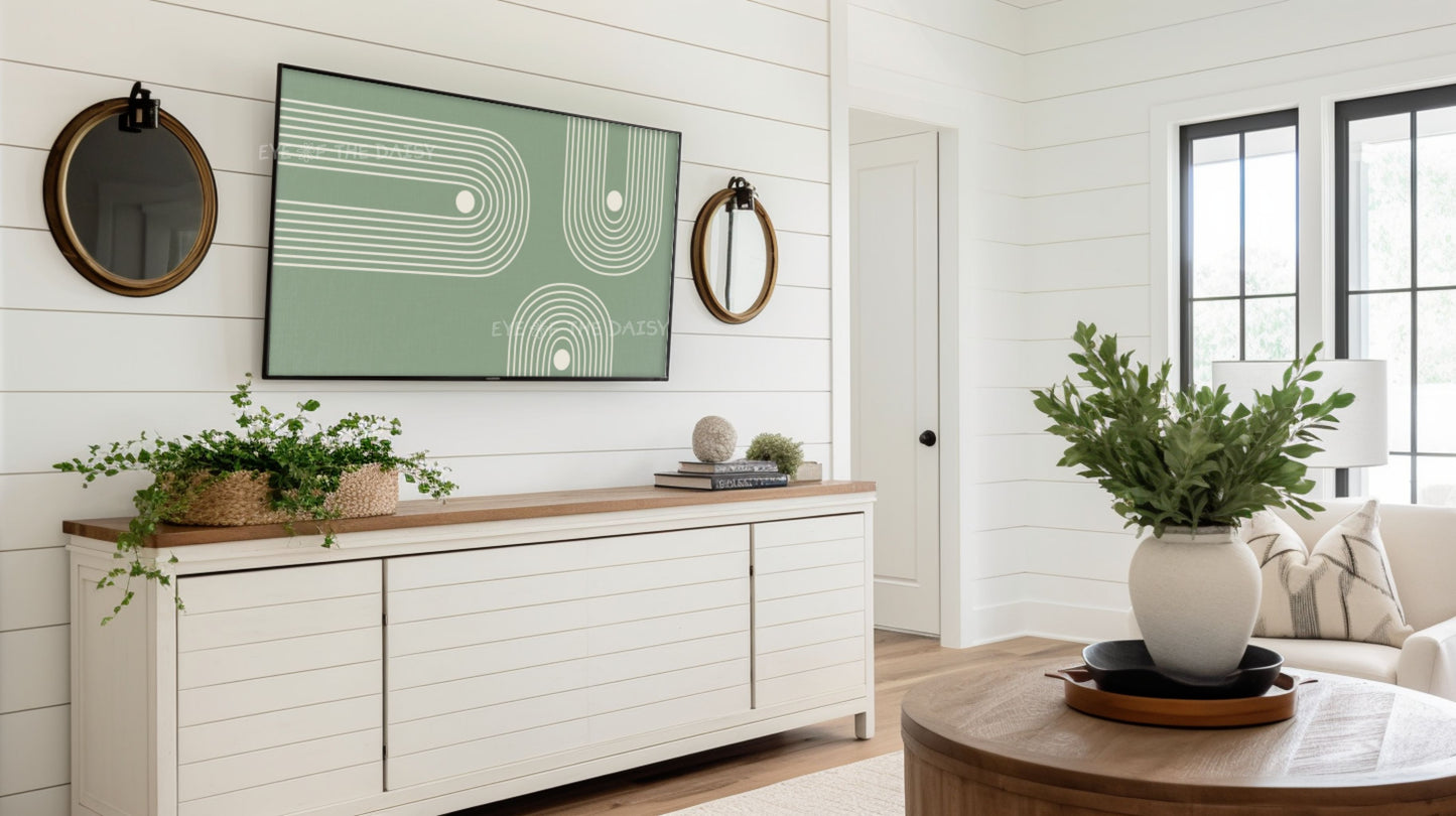 Sage Green Mid Century Modern Arches TV Art 4K | Geometric Minimal 4K TV Artwork