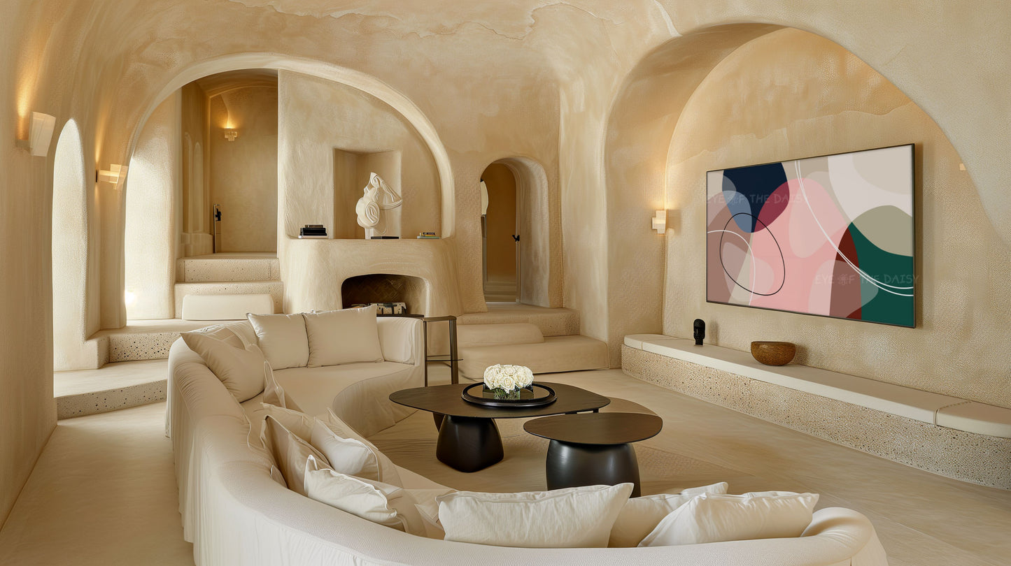 Navy Blue, Blush Pink & Forest Green Abstract 4K TV Art | Mid Century Modern TV Art