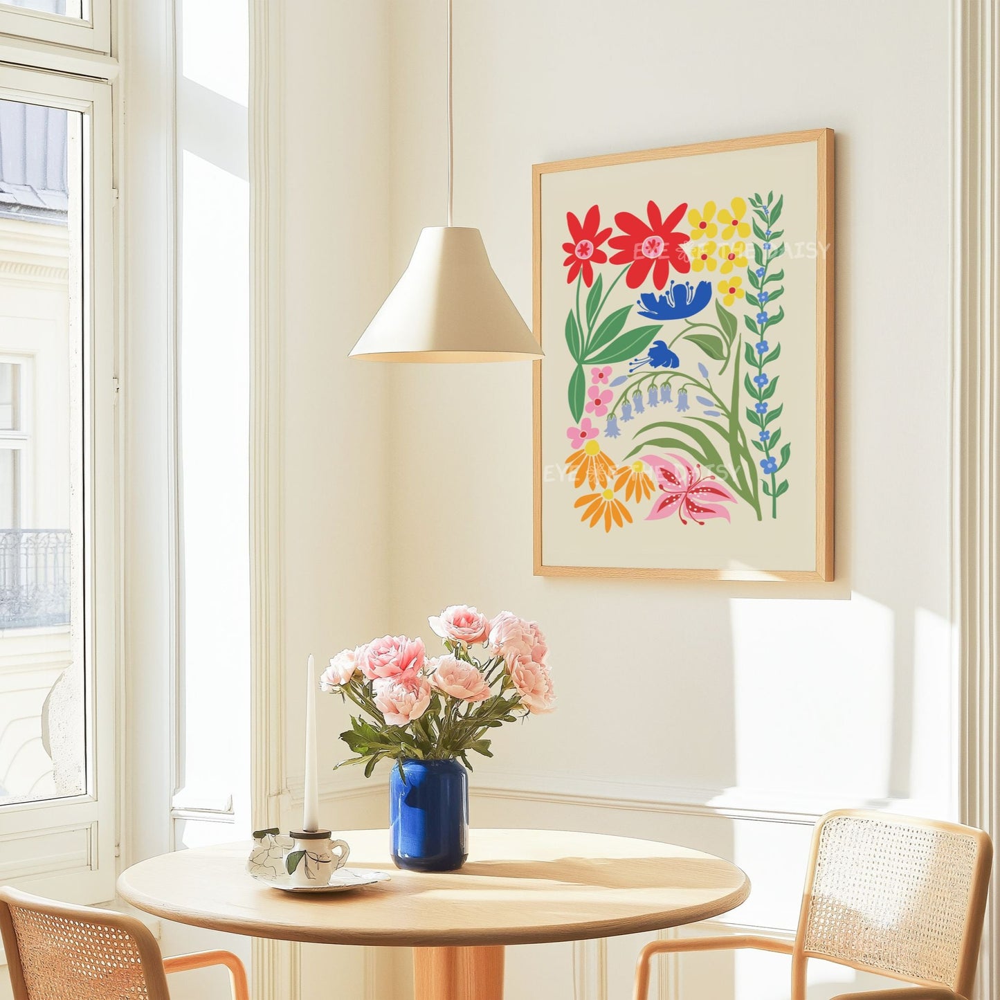 Colorful modern floral artwork printable poster, perfect for modern trendy apartment decor