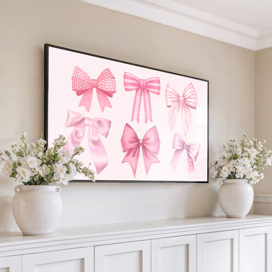 Pink Bows & Ribbons 4K TV Art | Cottagecore Baby Shower Gender Reveal Art for TV Screen