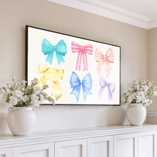 Pastel Cottagecore Bows & Ribbons 4K TV Art | Pastel Easter Art for TV Screen