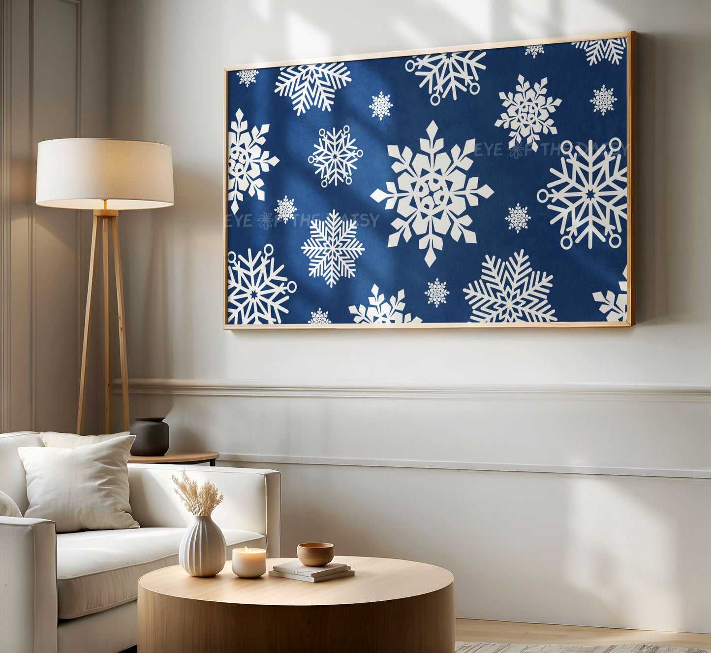 Navy Blue White Snowflakes Christmas 4K TV Art | Minimal Holiday TV Artwork 4K