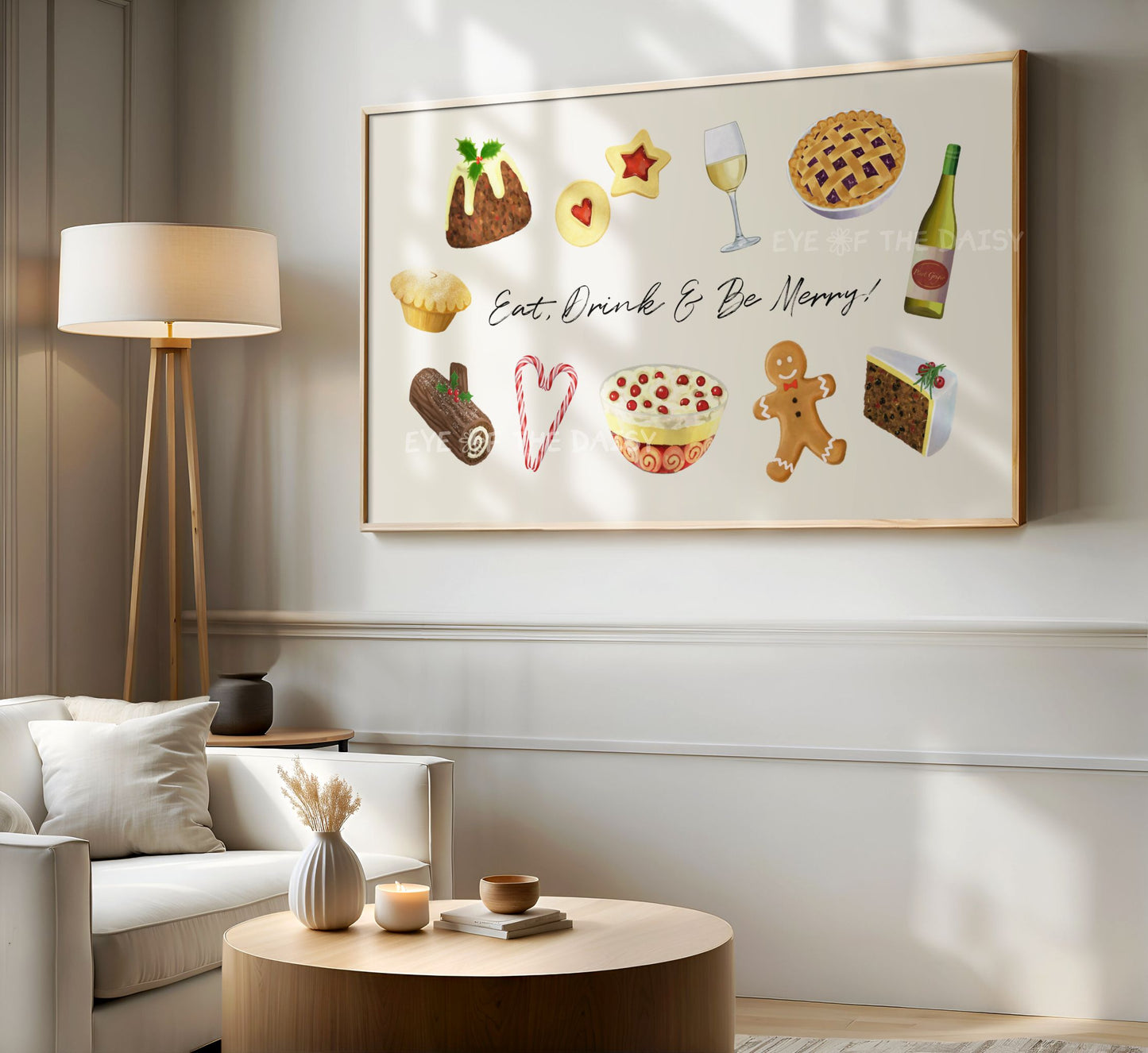 Watercolour Christmas Food 4K TV Art | Modern Holiday Phrase Art for TV Screen