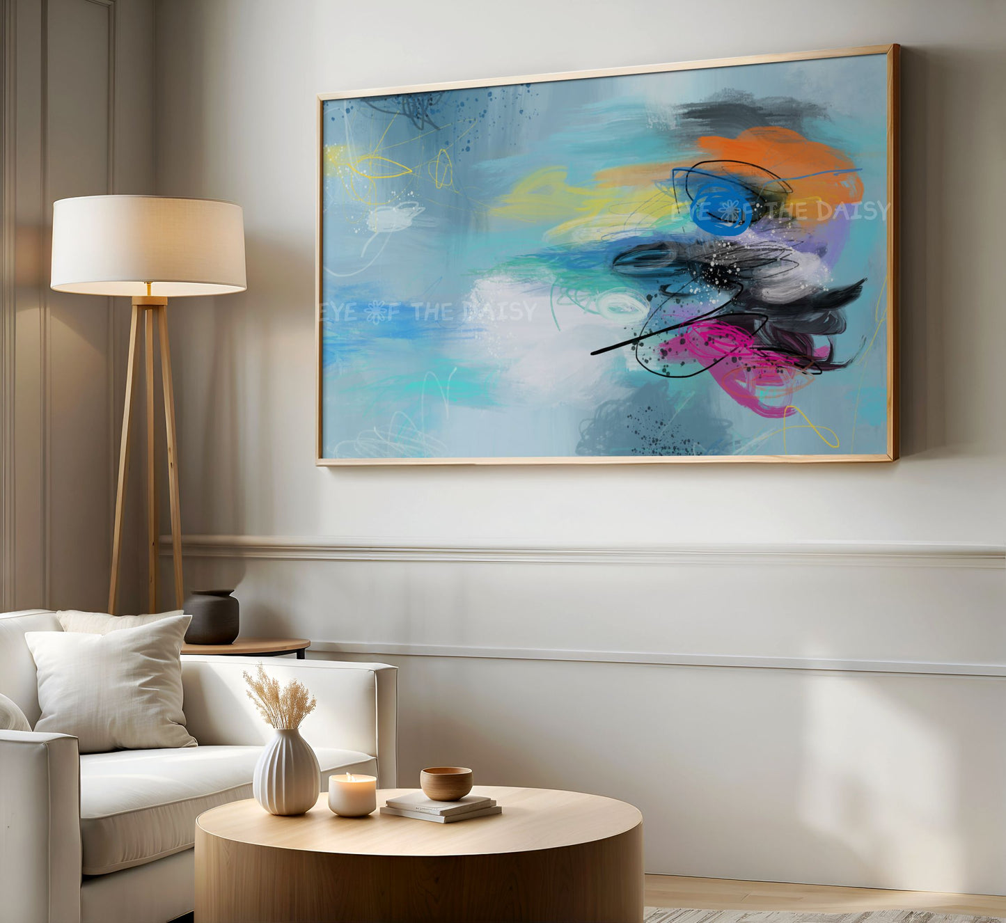 Turquoise Blue Abstract Expressionist 4K TV Art | Contemporary Digital Painting TV Art