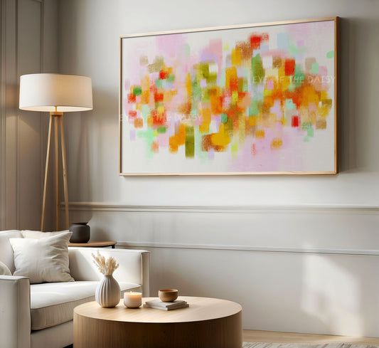 Pink Orange Green Yellow Abstract Expressionist 4K TV Art | Vibrant Brushstrokes TV Art