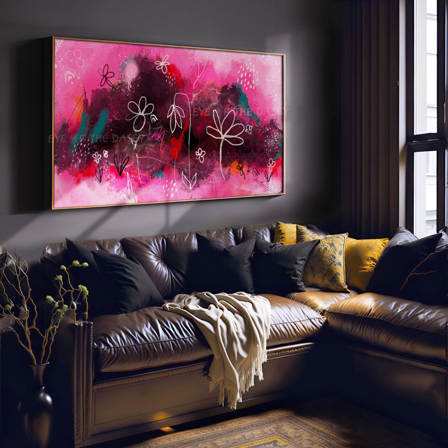 Bright Pink Black Abstract Expressionist TV Art 4K | Contemporary Digital Painting 4K TV Art