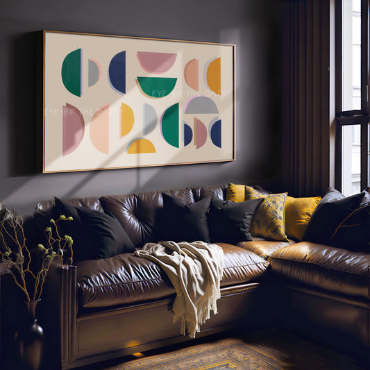 Mid Century Modern Semi-Circles 4K TV Art | Green Mustard Blush Pink Abstract TV Art 4K