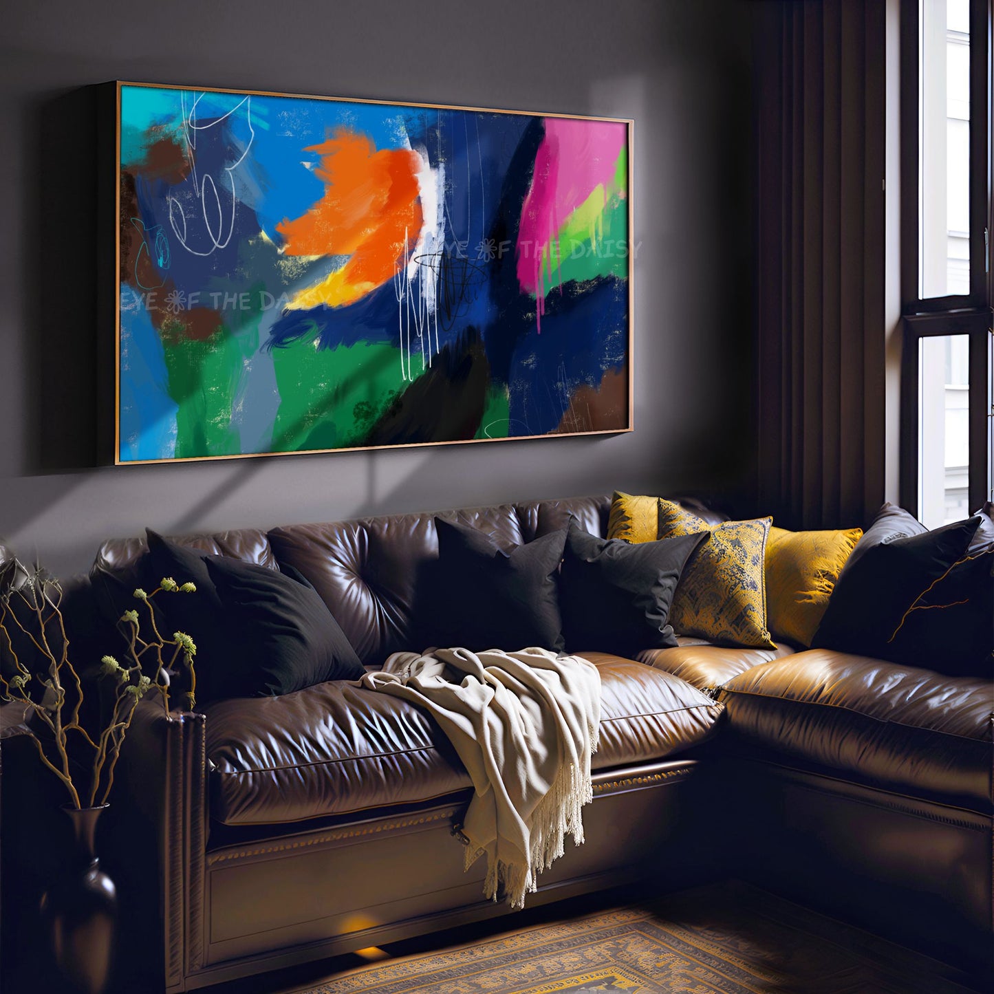 Navy Blue Orange Colourful Abstract Expressionist 4K TV Art | Digital Oil Painting TV Art 4K