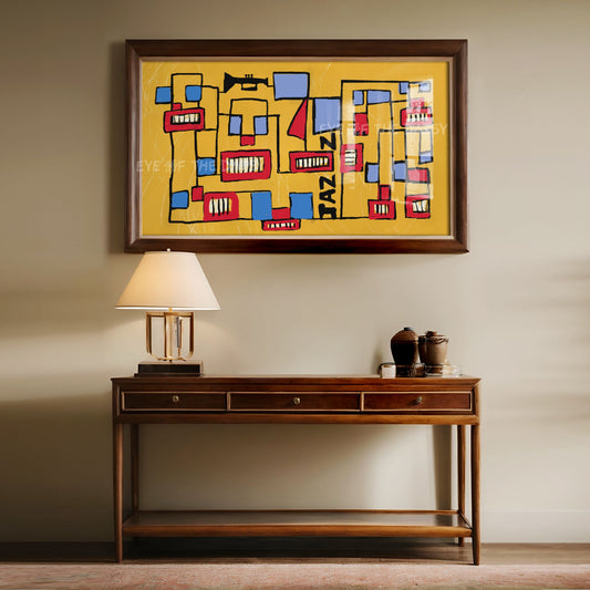Mustard Red Blue Mid Century Modern 4K TV Art | Jazz Vibrant Line Art for TV Screen 4K