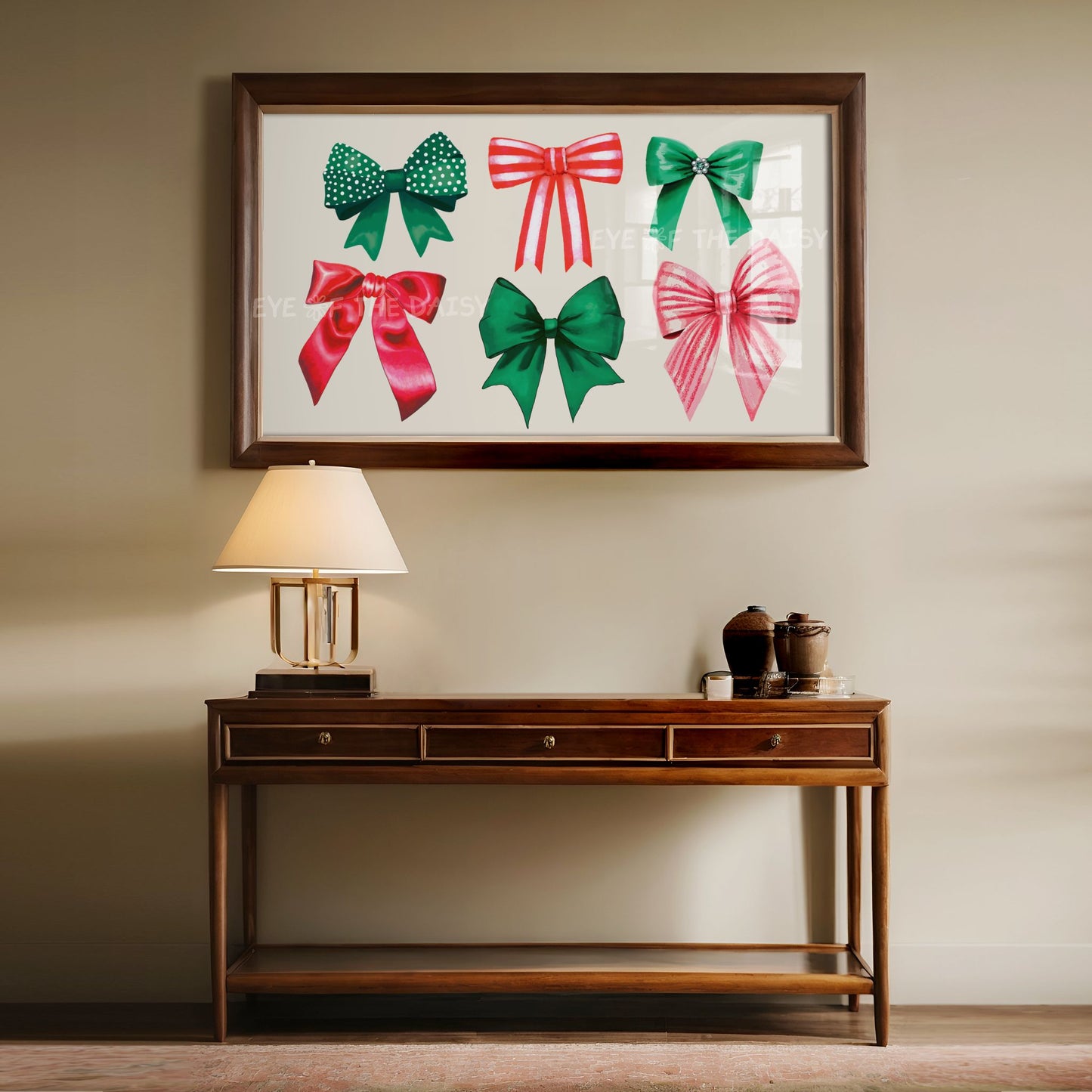 Red Green Bows & Ribbons 4K TV Art | Traditional Christmas Art for TV Screen