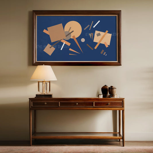 Navy Beige Mid Century Modern 4K TV Art | Bauhaus Style Abstract TV Art 4K