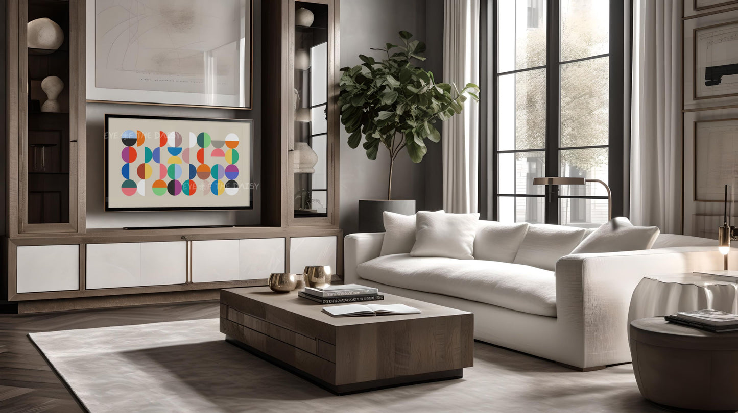 Bright Mid Century Modern 4K TV Art | Colourful Geometric Semi-Circles Art for TV Screen