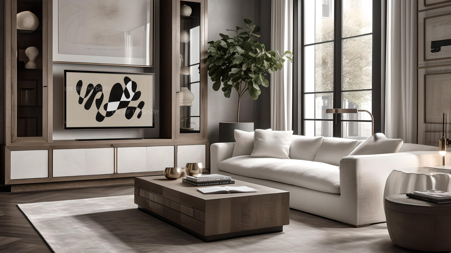 Black Beige Contemporary Abstract 4K TV Art | Modern Organic Shape Art for TV Screen