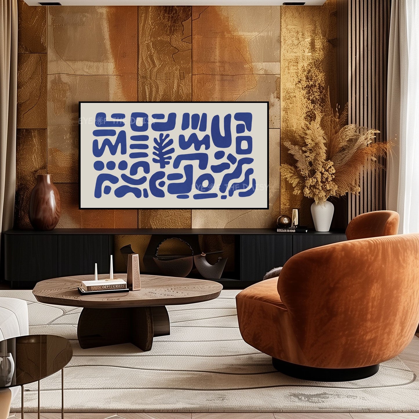 Royal Blue Abstract Cut-Out 4K TV Art | Organic Shapes Art for TV Screen 4K