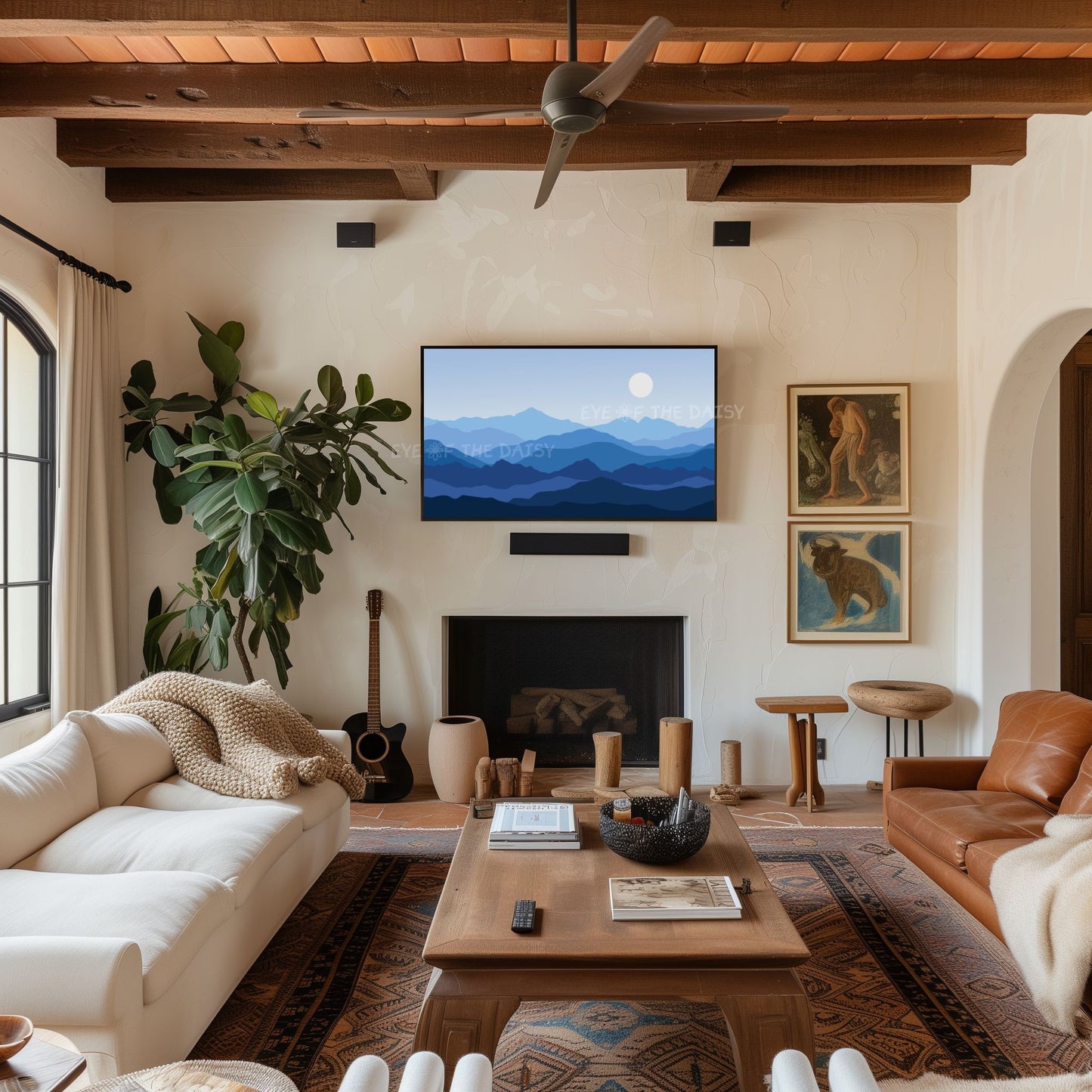 Blue Abstract Mountains 4K TV Art | Minimal Landscape Art for TV Screen