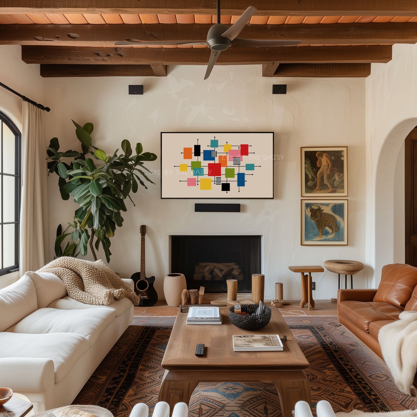 Mid Century Modern Geometric 4K TV Art | Colourful Squares Abstract TV Art 4K