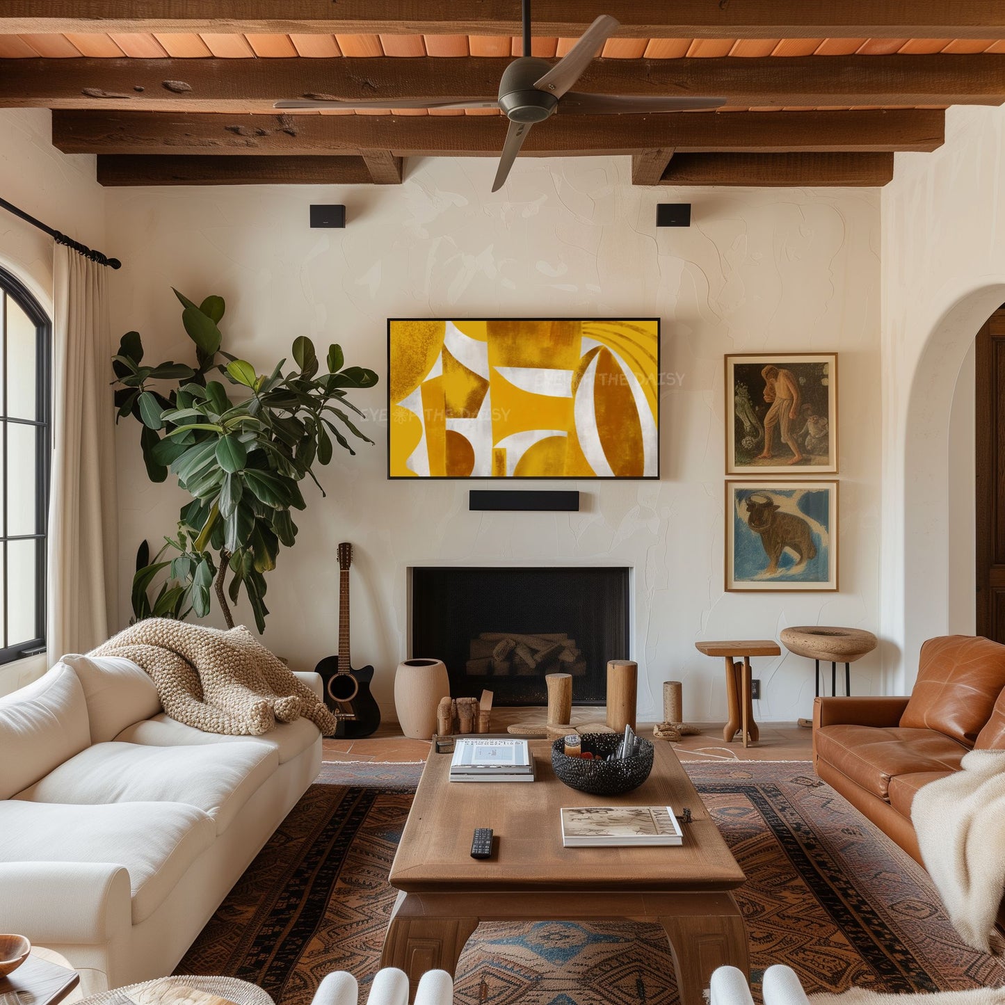 Gold Mustard Yellow Abstract 4K TV Art | Contemporary Geometric Art for TV Screen 4K