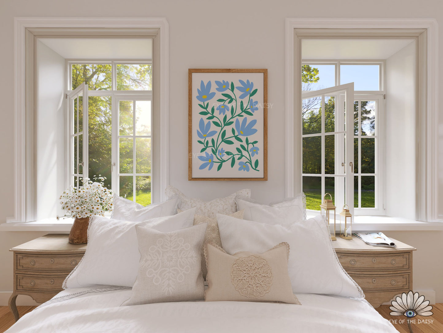 Blue Abstract Flowers Printable Wall Art | Sky Blue Botanical Print Digital Download | Whimsical Floral Print