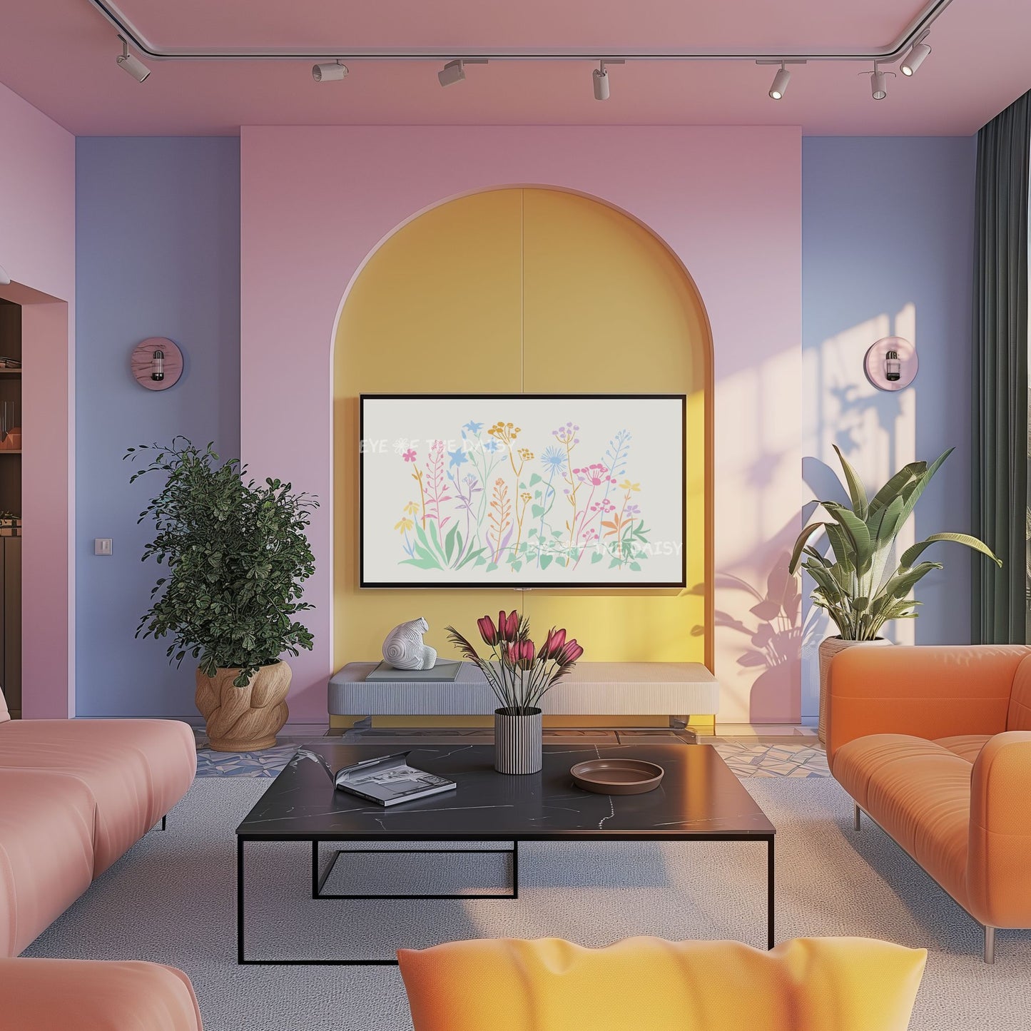 Pastel Floral Sketch 4K TV Art | Colourful Flowers Botanical 4K Art for TV Screen