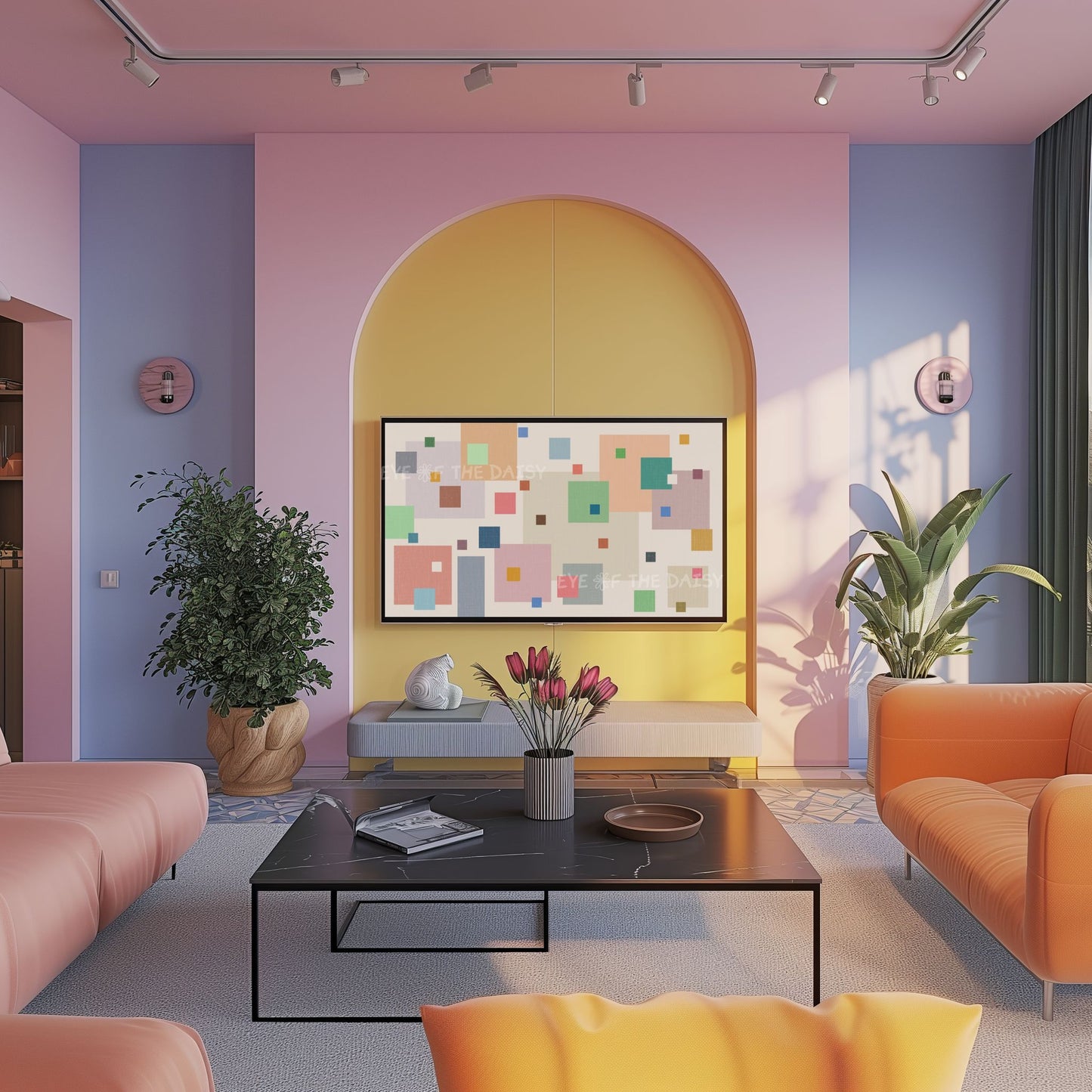 Pastel Colourful Squares Abstract 4K TV Art | Minimal Mid Century Modern Art for TV Screen