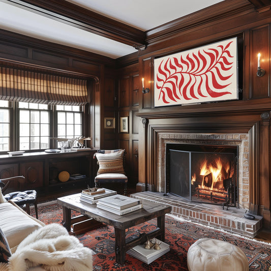 Red Abstract Leaf 4K TV Art | Contemporary Scandi Botanical Art for TV Screen