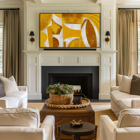 Gold Mustard Yellow Abstract 4K TV Art | Contemporary Geometric Art for TV Screen 4K