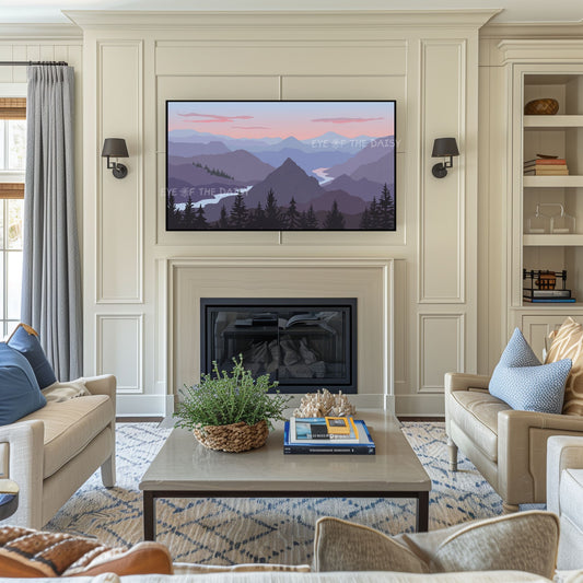 Lilac Blue Peach Purple Grey Tone Landscape 4K TV Art | Abstract Mountain Lake TV Art