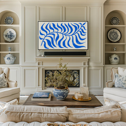 Royal Blue Abstract Leaf 4K TV Art | Modern Botanical 4K Art for TV Screen 4K