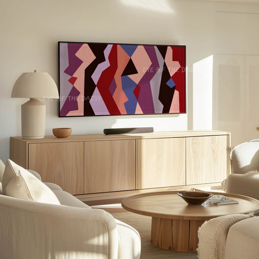 Maroon Purple Peach TV Art 4K | Mid Century Modern Geometric Artwork for TV Screen 4K