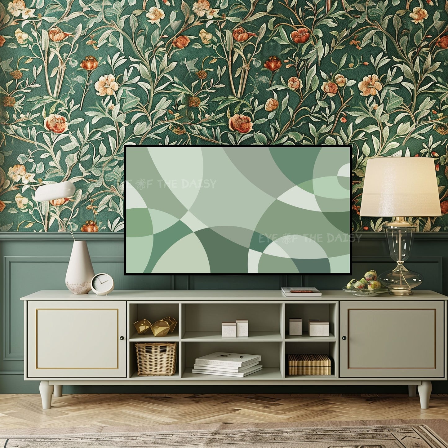 Sage Green Geometric Abstract 4K TV Art | Mid Century Modern 4K Art for TV Screen