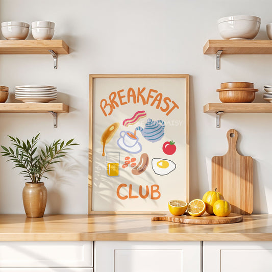 "Breakfast Club" digital art print of modern hand drawn breakfast food illustrations, great contemporary kitchen wall decor