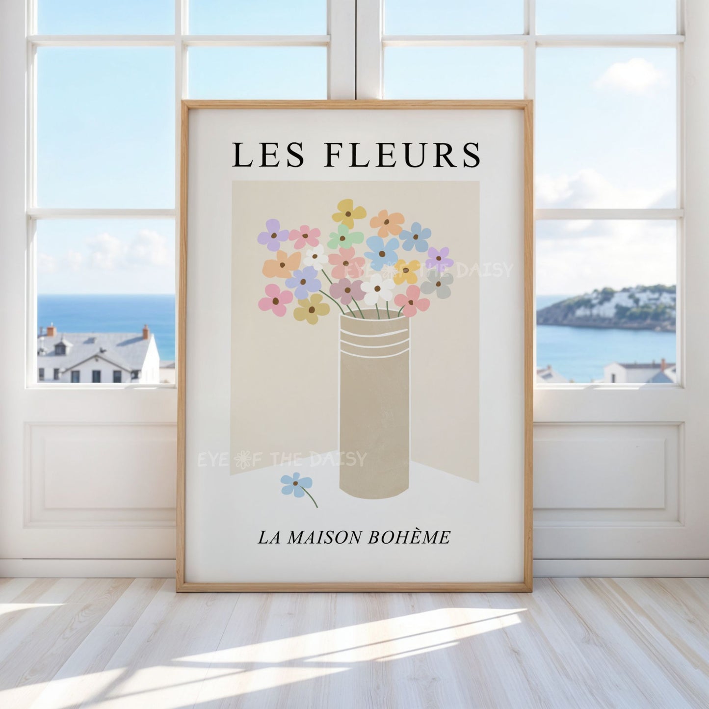 Boho chic floral printable wall art – Les Fleurs pastel flower vase print, digital download for feminine and calming home office style