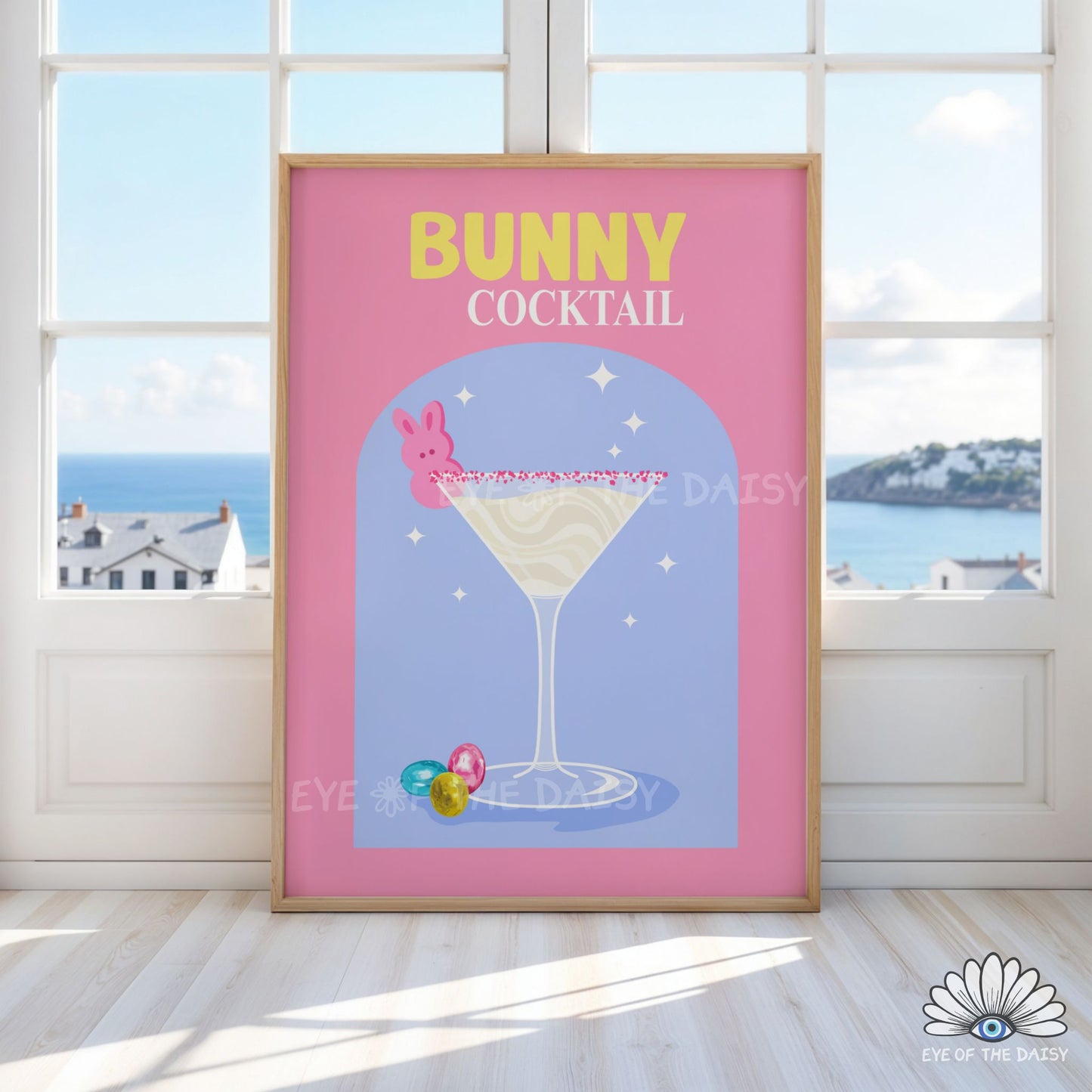 Easter party wall art printable, Bunny Cocktail poster for home bar or Easter dopamine decor