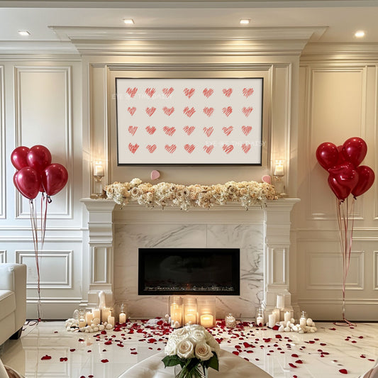 Red Beige Minimal Hearts Sketch 4K TV Art | Cute Valentine's Day TV Screen Art 4K