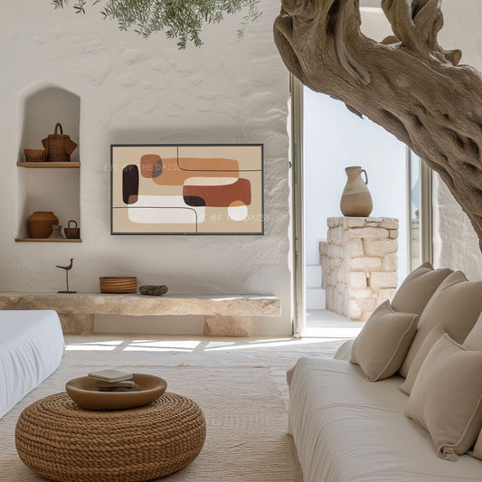 Tan Beige Geometric Abstract 4K TV Art | Earth Tone Mid Century Modern Art for TV Screen